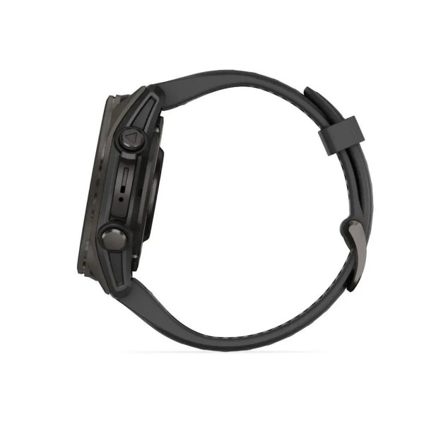 Смарт-годинник Garmin Fenix ​​8 – 43 мм, AMOLED Sapphire, титан з DLC-покриттям Carbon Gray та силіконовим ремінцем чорного/сірого кольору