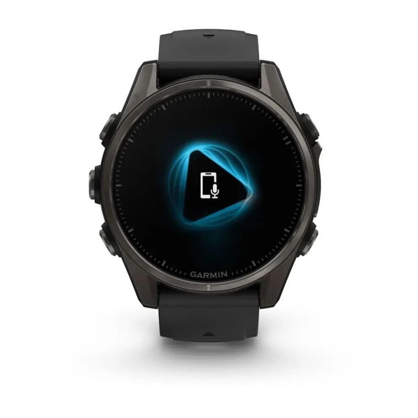 Смарт-годинник Garmin Fenix ​​8 – 43 мм, AMOLED Sapphire, титан з DLC-покриттям Carbon Gray та силіконовим ремінцем чорного/сірого кольору