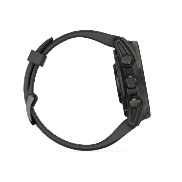 Смарт-годинник Garmin Fenix ​​8 – 43 мм, AMOLED Sapphire, титан з DLC-покриттям Carbon Gray та силіконовим ремінцем чорного/сірого кольору