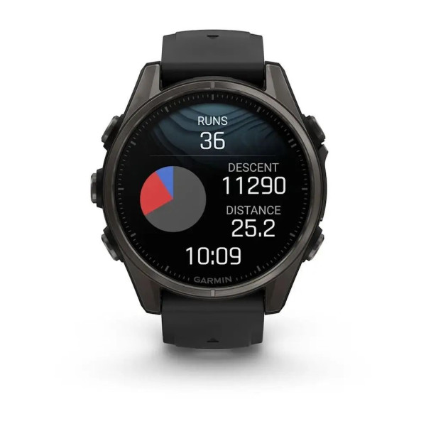 Смарт-годинник Garmin Fenix ​​8 – 43 мм, AMOLED Sapphire, титан з DLC-покриттям Carbon Gray та силіконовим ремінцем чорного/сірого кольору