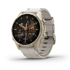 Garmin Fenix ​​8 Smartwatch - 43mm AMOLED Sapphire Gold with Limestone Grey Leather Strap