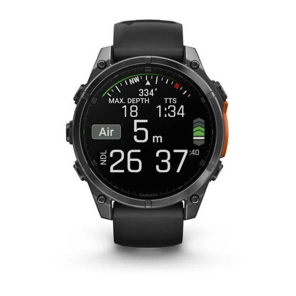Смарт-часы Garmin Fenix 8 – 47 мм, AMOLED, сланцево-серые с черным силиконовым ремешком