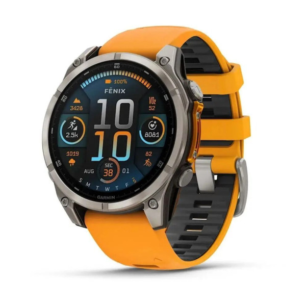 Смарт-часы Garmin Fenix 8 – 47 мм, AMOLED Sapphire, титан с силиконовым ремешком цвета Spark Orange/Graphite