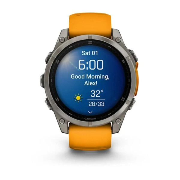 Смарт-часы Garmin Fenix 8 – 47 мм, AMOLED Sapphire, титан с силиконовым ремешком цвета Spark Orange/Graphite