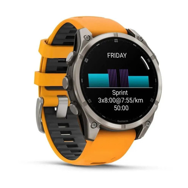 Смарт-часы Garmin Fenix 8 – 47 мм, AMOLED Sapphire, титан с силиконовым ремешком цвета Spark Orange/Graphite