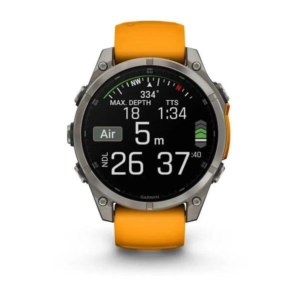 Смарт-часы Garmin Fenix 8 – 47 мм, AMOLED Sapphire, титан с силиконовым ремешком цвета Spark Orange/Graphite