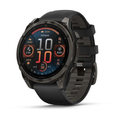 Garmin Fenix ​​8 Smartwatch – 47mm, AMOLED Sapphire, Titanium with Carbon Gray DLC Coating and Black/Grey Silicone Strap