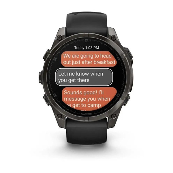 Смарт-годинник Garmin Fenix ​​8 – 47 мм, AMOLED Sapphire, титан з DLC-покриттям Carbon Gray та силіконовим ремінцем чорного/сірого кольору
