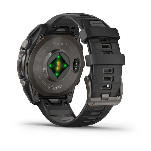 Смарт-годинник Garmin Fenix ​​8 – 47 мм, AMOLED Sapphire, титан з DLC-покриттям Carbon Gray та силіконовим ремінцем чорного/сірого кольору