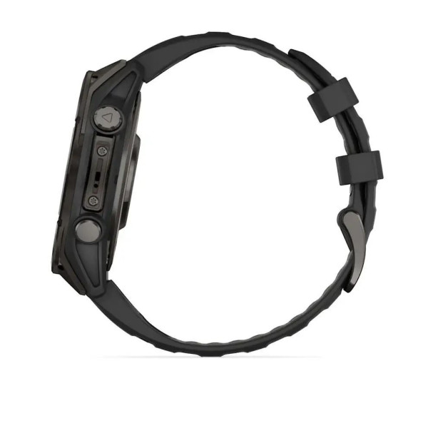 Смарт-годинник Garmin Fenix ​​8 – 47 мм, AMOLED Sapphire, титан з DLC-покриттям Carbon Gray та силіконовим ремінцем чорного/сірого кольору
