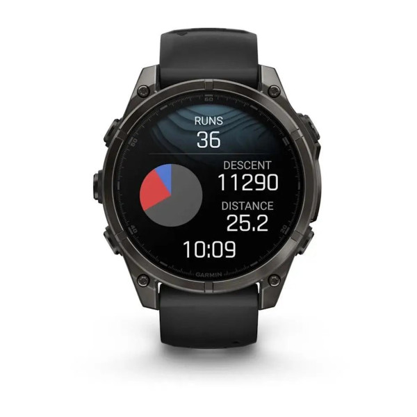 Смарт-годинник Garmin Fenix ​​8 – 47 мм, AMOLED Sapphire, титан з DLC-покриттям Carbon Gray та силіконовим ремінцем чорного/сірого кольору