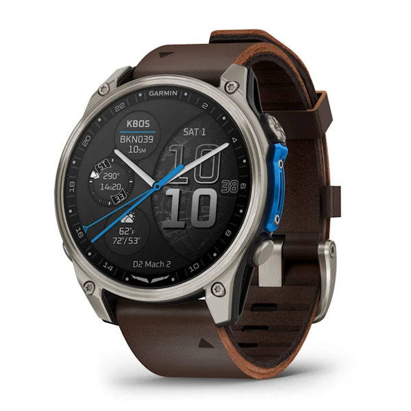 Garmin D2 Mach 2 Smartwatch (47mm) Titanium with Brown Oxford Leather Strap