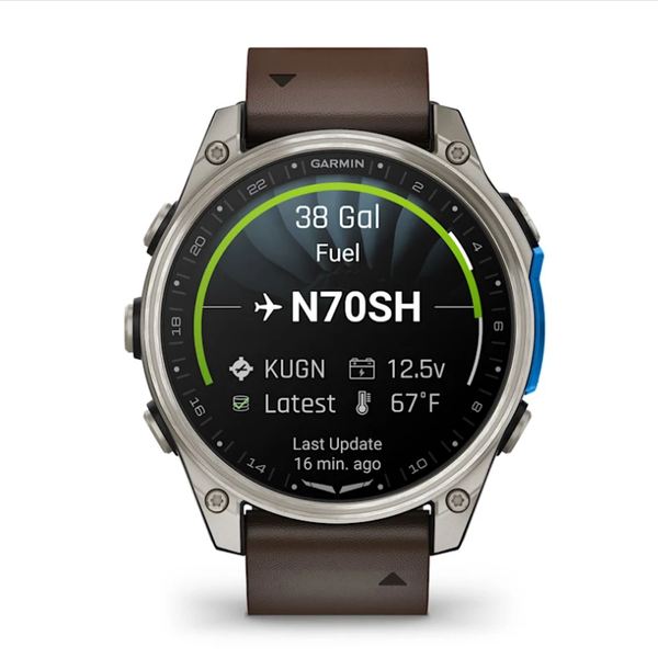 Garmin D2 Mach 2 Smartwatch (47mm) Titanium with Brown Oxford Leather Strap