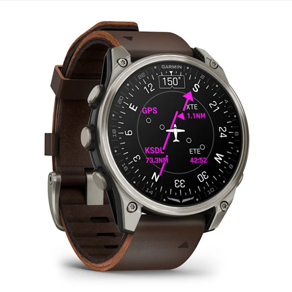 Garmin D2 Mach 2 Smartwatch (47mm) Titanium with Brown Oxford Leather Strap