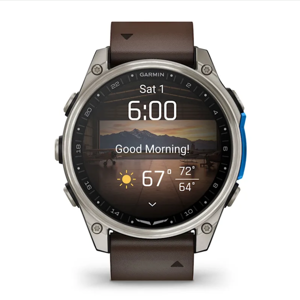 Garmin D2 Mach 2 Smartwatch (47mm) Titanium with Brown Oxford Leather Strap
