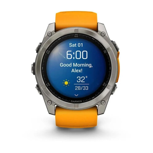 Смарт-часы Garmin Fenix 8 – 51 мм, AMOLED Sapphire, титан с силиконовым ремешком цвета Spark Orange/Graphite