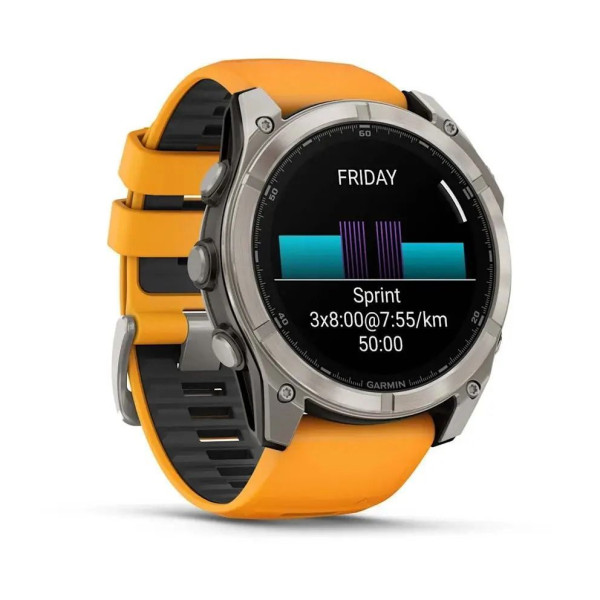 Смарт-часы Garmin Fenix 8 – 51 мм, AMOLED Sapphire, титан с силиконовым ремешком цвета Spark Orange/Graphite