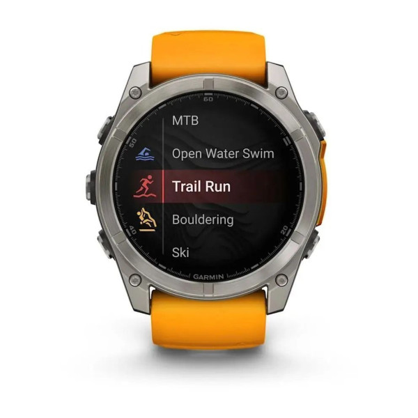 Смарт-часы Garmin Fenix 8 – 51 мм, AMOLED Sapphire, титан с силиконовым ремешком цвета Spark Orange/Graphite