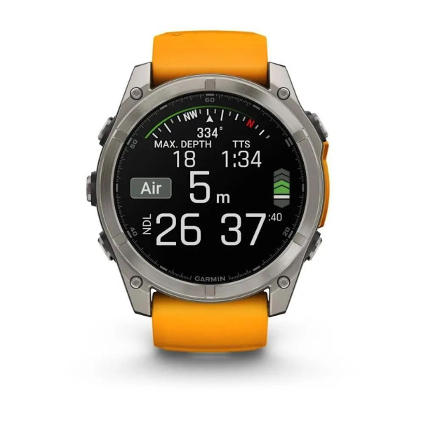 Смарт-часы Garmin Fenix 8 – 51 мм, AMOLED Sapphire, титан с силиконовым ремешком цвета Spark Orange/Graphite