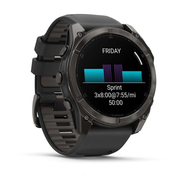 Смарт-часы Garmin Fenix 8 – 51 мм, AMOLED Sapphire, титан с DLC-покрытием Carbon Gray и силиконовым ремешком черного/серого цвета