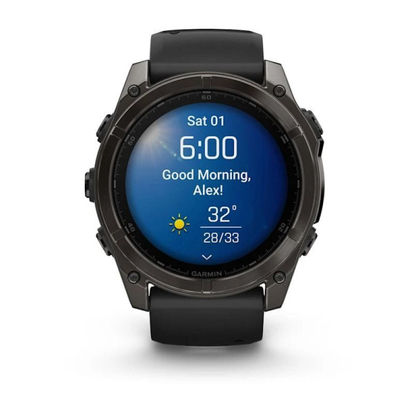 Смарт-часы Garmin Fenix 8 – 51 мм, AMOLED Sapphire, титан с DLC-покрытием Carbon Gray и силиконовым ремешком черного/серого цвета