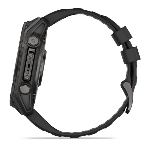 Смарт-часы Garmin Fenix 8 – 51 мм, AMOLED Sapphire, титан с DLC-покрытием Carbon Gray и силиконовым ремешком черного/серого цвета