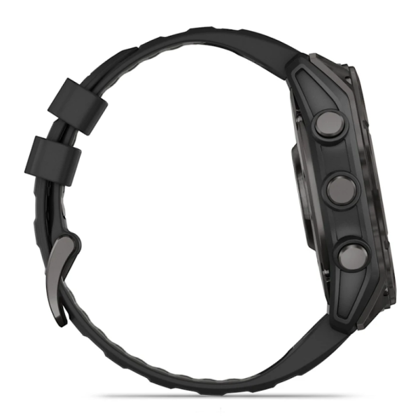 Смарт-часы Garmin Fenix 8 – 51 мм, AMOLED Sapphire, титан с DLC-покрытием Carbon Gray и силиконовым ремешком черного/серого цвета