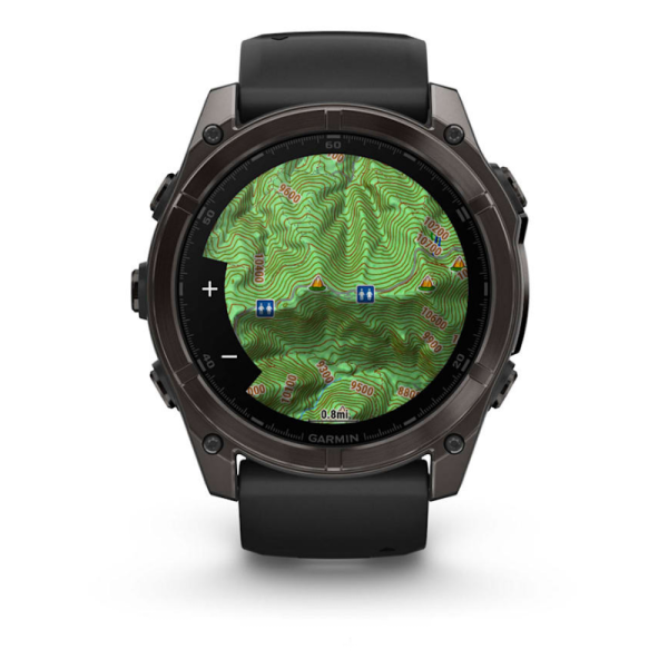 Смарт-часы Garmin Fenix 8 – 51 мм, AMOLED Sapphire, титан с DLC-покрытием Carbon Gray и силиконовым ремешком черного/серого цвета