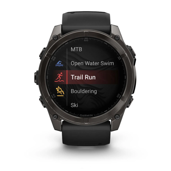 Смарт-часы Garmin Fenix 8 – 51 мм, AMOLED Sapphire, титан с DLC-покрытием Carbon Gray и силиконовым ремешком черного/серого цвета