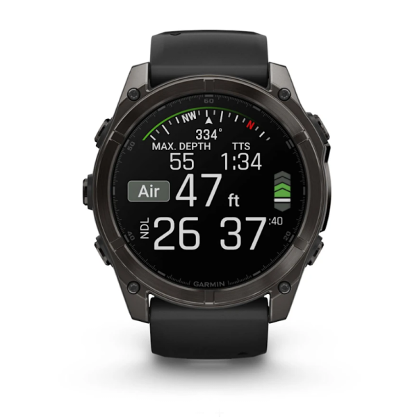 Смарт-часы Garmin Fenix 8 – 51 мм, AMOLED Sapphire, титан с DLC-покрытием Carbon Gray и силиконовым ремешком черного/серого цвета