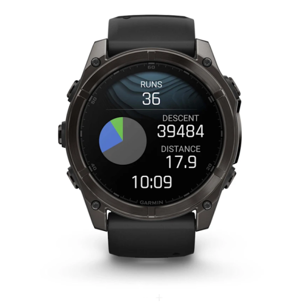 Смарт-часы Garmin Fenix 8 – 51 мм, AMOLED Sapphire, титан с DLC-покрытием Carbon Gray и силиконовым ремешком черного/серого цвета