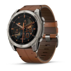 Garmin Fenix ​​8 Smartwatch – 51mm, AMOLED Sapphire, Titanium with Carbon Gray DLC Coating and Chestnut Leather Strap