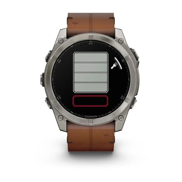 Смарт-часы Garmin Fenix 8 – 51 мм, AMOLED Sapphire, титан с DLC-покрытием Carbon Gray и каштановым кожаным ремешком