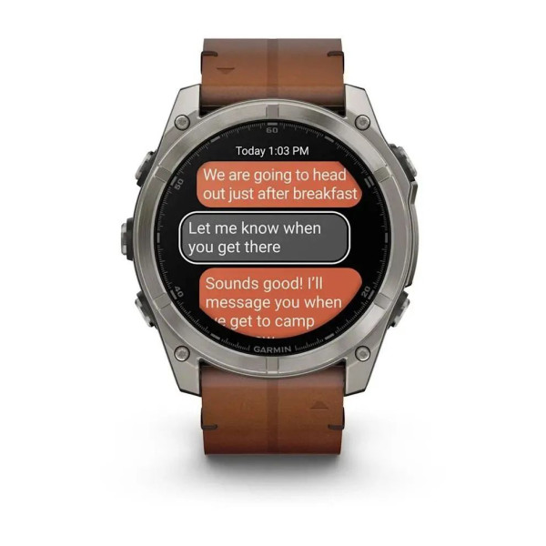 Смарт-часы Garmin Fenix 8 – 51 мм, AMOLED Sapphire, титан с DLC-покрытием Carbon Gray и каштановым кожаным ремешком