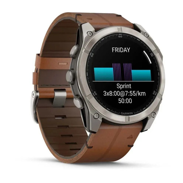Смарт-часы Garmin Fenix 8 – 51 мм, AMOLED Sapphire, титан с DLC-покрытием Carbon Gray и каштановым кожаным ремешком