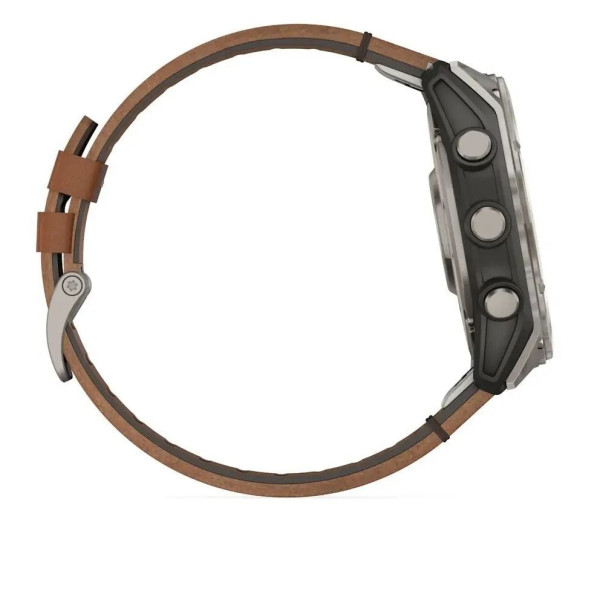 Смарт-часы Garmin Fenix 8 – 51 мм, AMOLED Sapphire, титан с DLC-покрытием Carbon Gray и каштановым кожаным ремешком