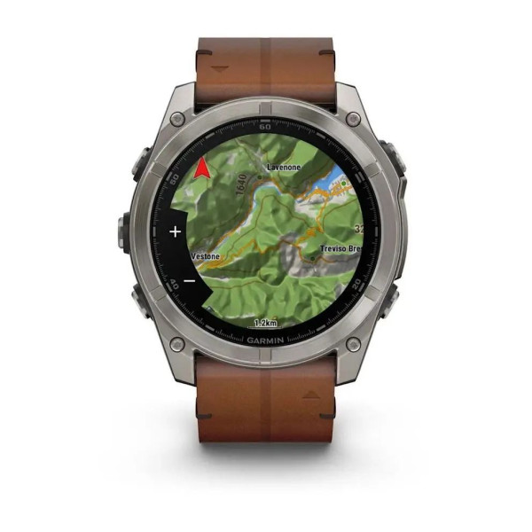 Смарт-часы Garmin Fenix 8 – 51 мм, AMOLED Sapphire, титан с DLC-покрытием Carbon Gray и каштановым кожаным ремешком