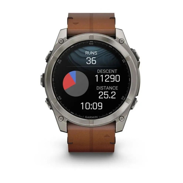 Смарт-часы Garmin Fenix 8 – 51 мм, AMOLED Sapphire, титан с DLC-покрытием Carbon Gray и каштановым кожаным ремешком