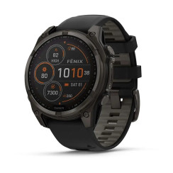 Garmin Fenix ​​8 Smartwatch - 47mm, Solar Sapphire, Titanium with Carbon Gray DLC Coating and Black/Grey Silicone Strap