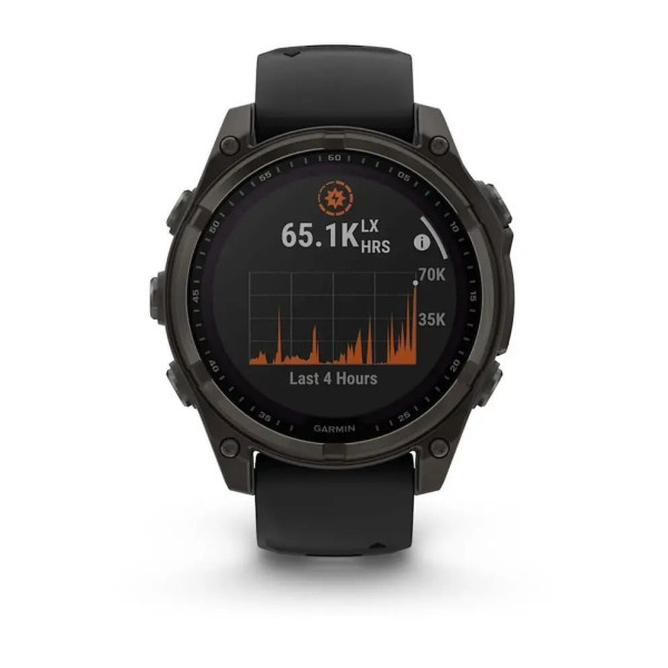 Смарт-годинник Garmin Fenix ​​8 – 47 мм, Solar Sapphire, титан з DLC-покриттям Carbon Gray та силіконовим ремінцем чорного/сірого кольору