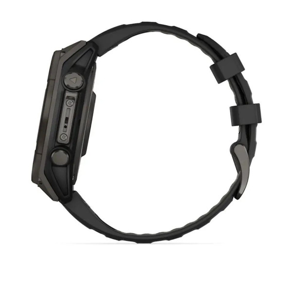 Смарт-годинник Garmin Fenix ​​8 – 47 мм, Solar Sapphire, титан з DLC-покриттям Carbon Gray та силіконовим ремінцем чорного/сірого кольору