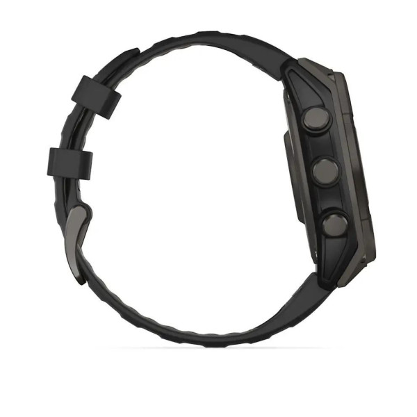 Смарт-годинник Garmin Fenix ​​8 – 47 мм, Solar Sapphire, титан з DLC-покриттям Carbon Gray та силіконовим ремінцем чорного/сірого кольору