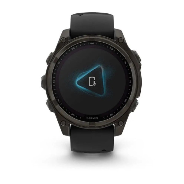 Смарт-годинник Garmin Fenix ​​8 – 47 мм, Solar Sapphire, титан з DLC-покриттям Carbon Gray та силіконовим ремінцем чорного/сірого кольору