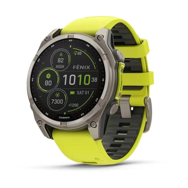 Смарт-часы Garmin Fenix 8 – 47 мм, Solar Sapphire, титан с ярко-желтым/графитовым силиконовым ремешком
