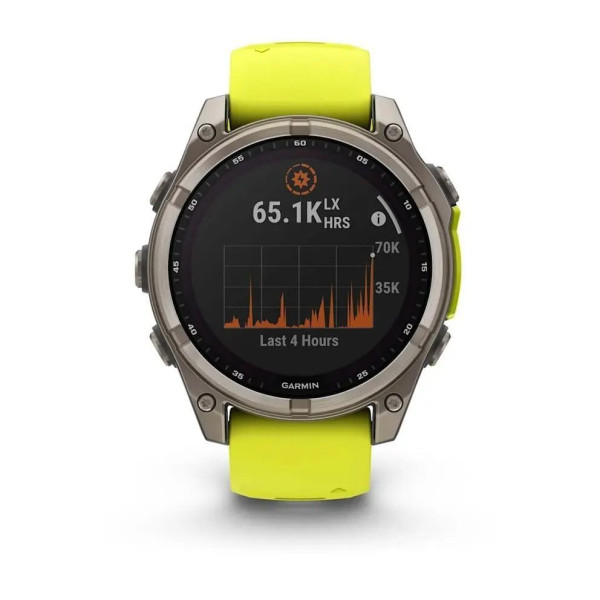 Смарт-часы Garmin Fenix 8 – 47 мм, Solar Sapphire, титан с ярко-желтым/графитовым силиконовым ремешком