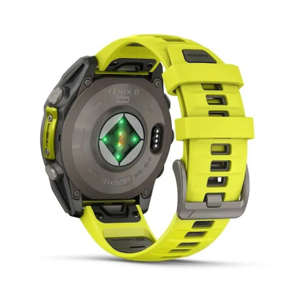Смарт-часы Garmin Fenix 8 – 47 мм, Solar Sapphire, титан с ярко-желтым/графитовым силиконовым ремешком