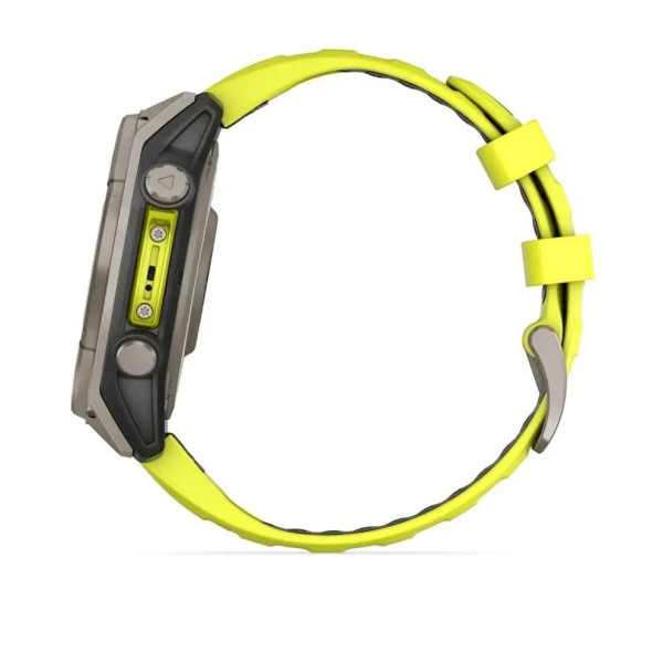 Смарт-часы Garmin Fenix 8 – 47 мм, Solar Sapphire, титан с ярко-желтым/графитовым силиконовым ремешком