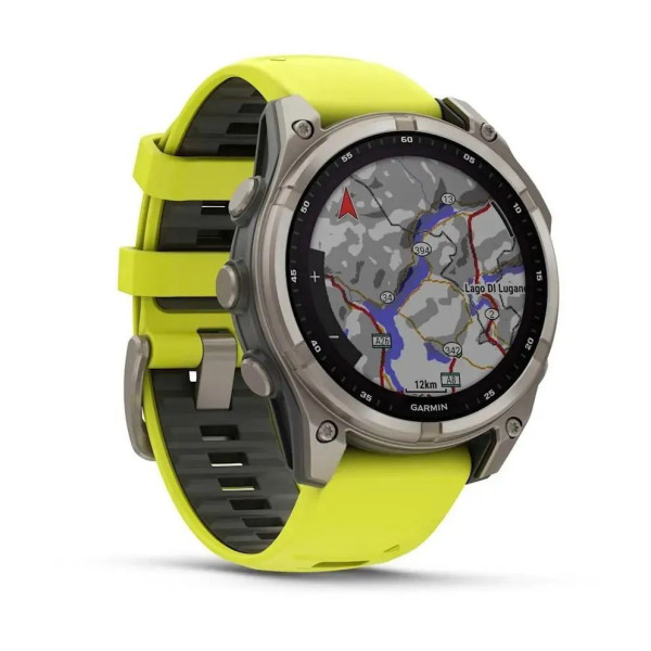 Смарт-часы Garmin Fenix 8 – 47 мм, Solar Sapphire, титан с ярко-желтым/графитовым силиконовым ремешком