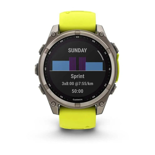 Смарт-часы Garmin Fenix 8 – 47 мм, Solar Sapphire, титан с ярко-желтым/графитовым силиконовым ремешком