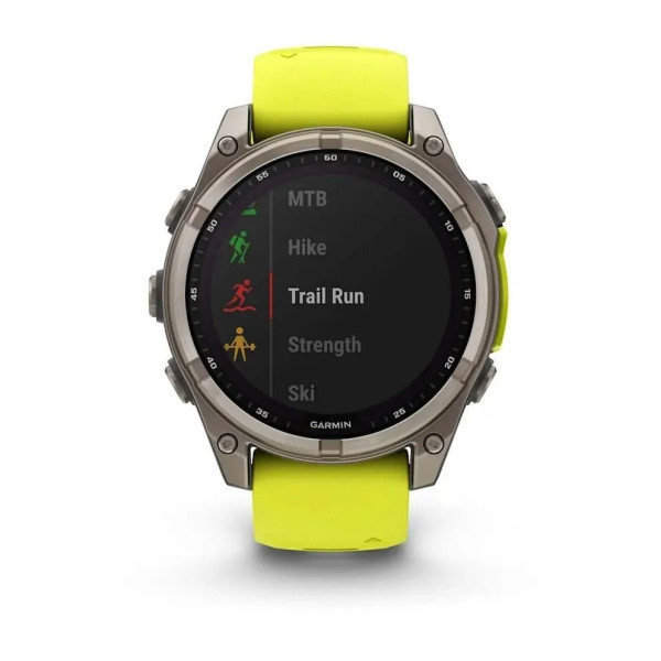 Смарт-часы Garmin Fenix 8 – 47 мм, Solar Sapphire, титан с ярко-желтым/графитовым силиконовым ремешком